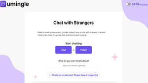 Umingle Chat with Strangers start screen with Text and Video buttons